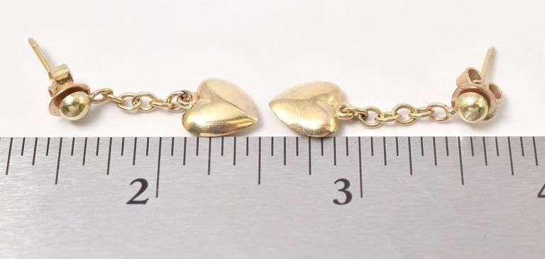 Lovely 14K Yellow Gold Heart Dangle Earrings