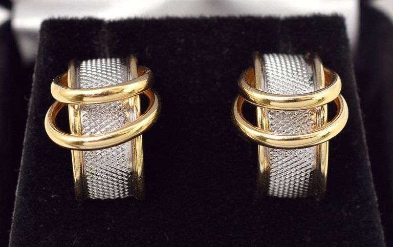 Fantastic Pair of J-Hoop Earrings in 14K Two-Tone Gold