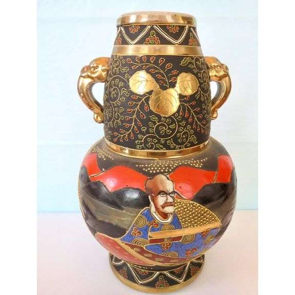 Japanese Satsuma Incense Burner with Gold Gilt Vase