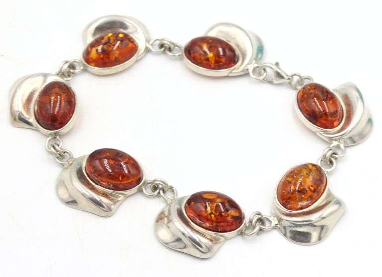 Lot of 2 Vintage 925 sterling silver Amber bracelets