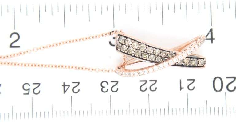14kt Rose gold LeVian fancy brown diamond crossover pendant on chain