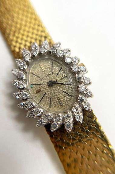 Diamond Studded 14k Gold LDS Geneva Watch