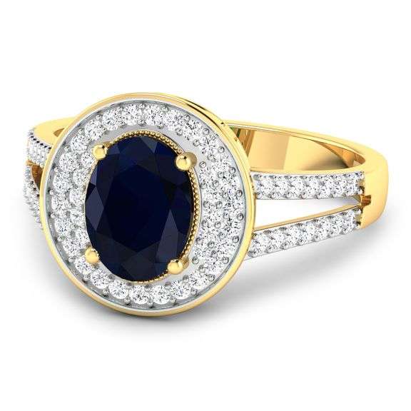 14KT Yellow Gold 1.3ctw Blue Sapphire and Diamond Ring