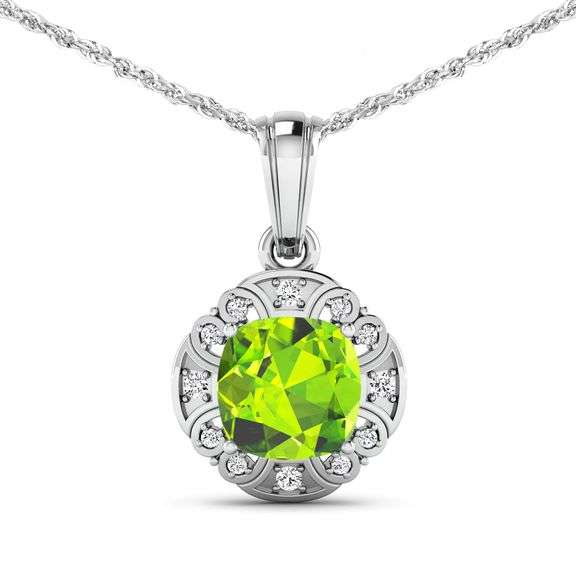 14KT White Gold 2.02ctw Peridot and Diamond Pendant