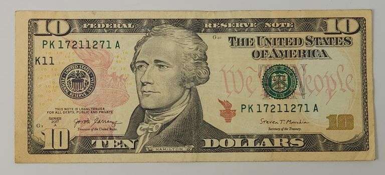 2017A $10 Radar Banknote "17211271", Circulated