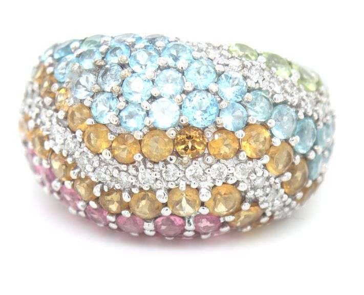 Exquisite 18kt White Gold Gemstone Weavy Ring – A Dazzling Statement of Elegance
