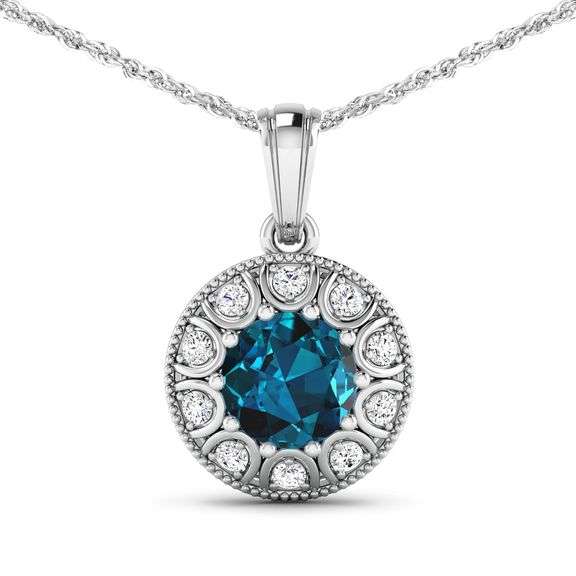 14KT White Gold 2.05ctw London Blue Topaz and Diamond Pendant