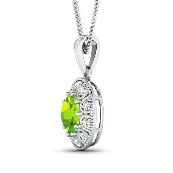 14KT White Gold 1.85ctw Peridot and Diamond Pendant