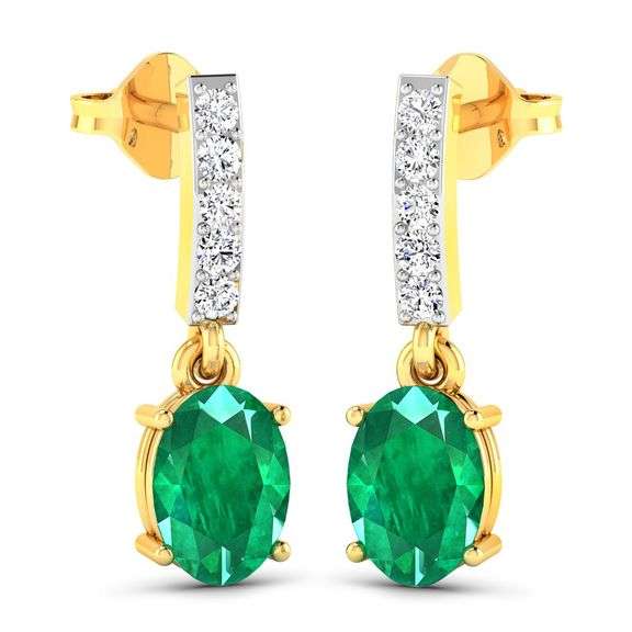 14KT Yellow Gold 1.12ctw Zambian Emerald and Diamond Earrings