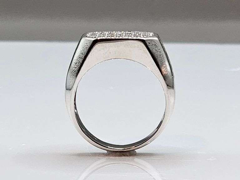 Mens 14 Kt Tri-Layered White Gold Lab Simulated Diamond Ring