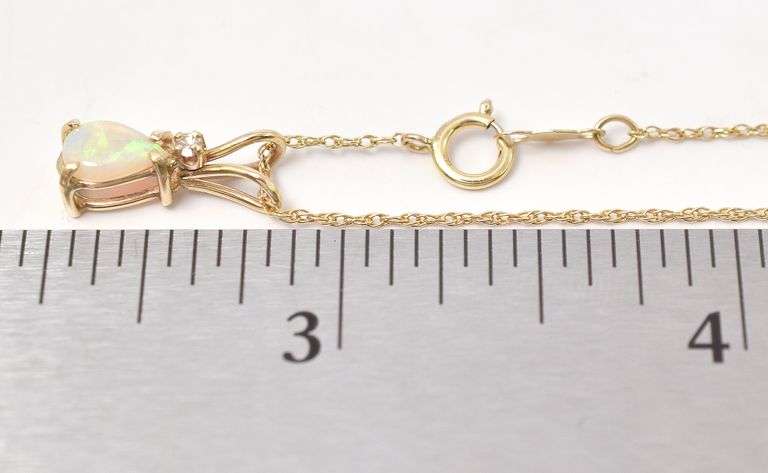 Brilliant 14K Yellow Gold Opal and Diamond Pendant Necklace