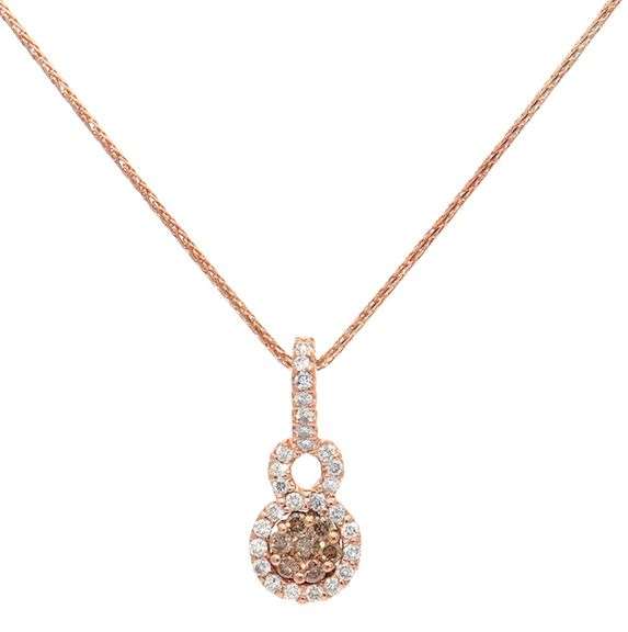 0.55ctw Chocolate and White Diamond Cluster Halo Pendant Necklace in 14K