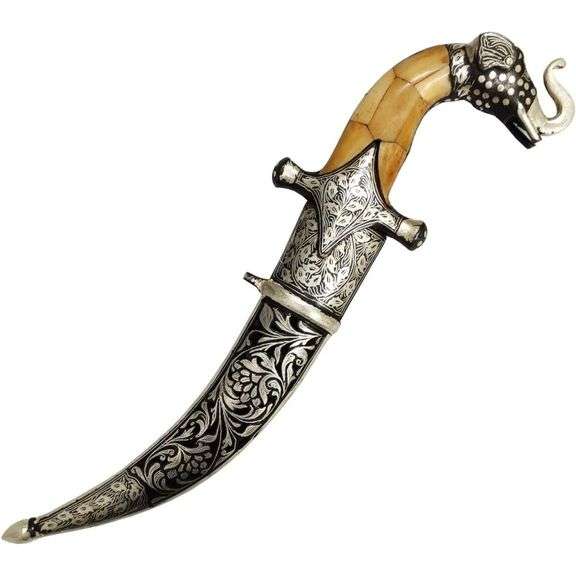 Collectible Damascus Steel Blade with Elephant Design