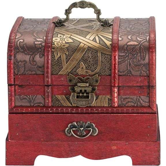 Oriental-Style Wooden Jewelry Box with Drawer
