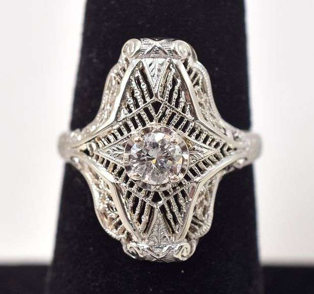 Sensational Vintage Art Deco Style Diamond Ring in 14K White Gold
