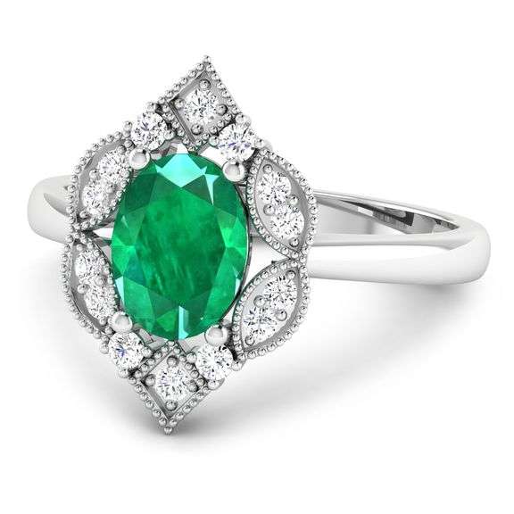 14KT White Gold 1ctw Zambian Emerald and Diamond Ring
