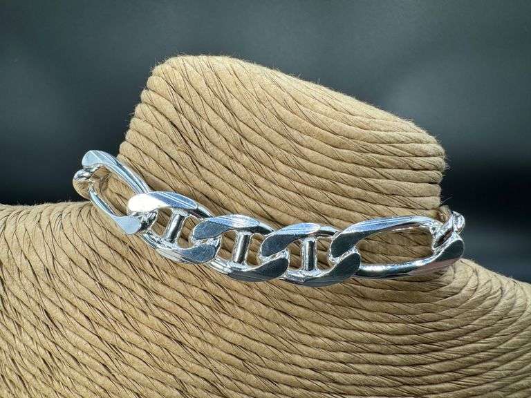 Sterling Silver 11.4mm Figaro Figarucci Chain Mariner Link 925 Italy Bracelet 9"