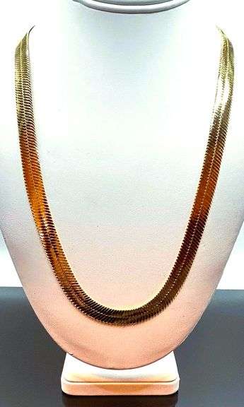 Huge 122.3 Gram 14 Kt Gold Plated Herringbone Necklace
