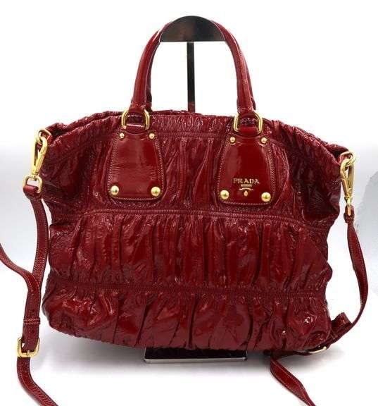 Prada Rosso Vernice Gaufre Leather Tote With Shoulder Strap
