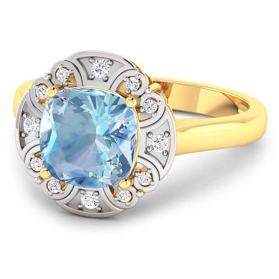 14KT Yellow Gold 1.48ctw Aquamarine and Diamond Ring