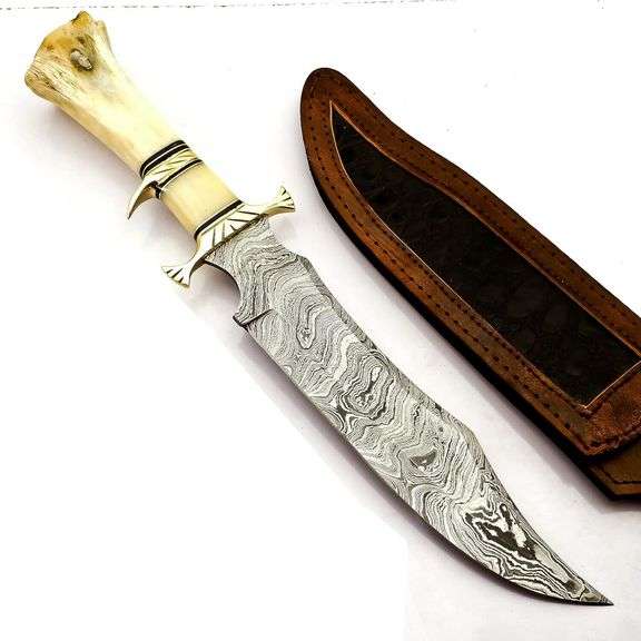 Handmade Camel Bone & Brass Handle Damascus Knife