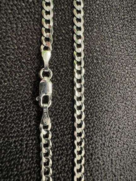 10k White Gold Solid Curb Link Chain 3.2mm Necklace 22"