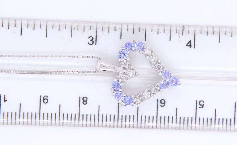 Divine White Gold Diamond and Tanzanite open Heart Shaped Pendant on Box Chain Necklace