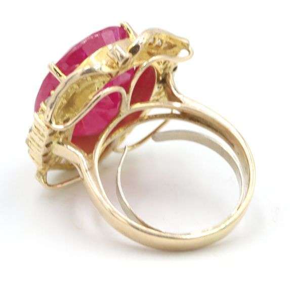 Fabulous14K Yellow gold Massive 18.25 CTS Oval Shaped Emerald-Cut Ruby & 1.10CTW Round Brilliant Cut