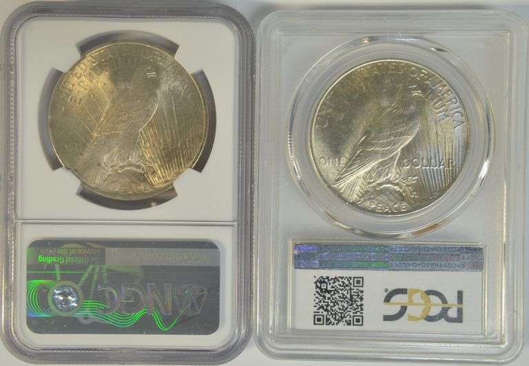 Near Gem BU 1924 (NGC) & 1925 (PCGS) Peace Silver Dollars