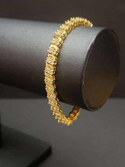 Ladies Sparkling 14 Kt Gold Plated Tennis Bracelet