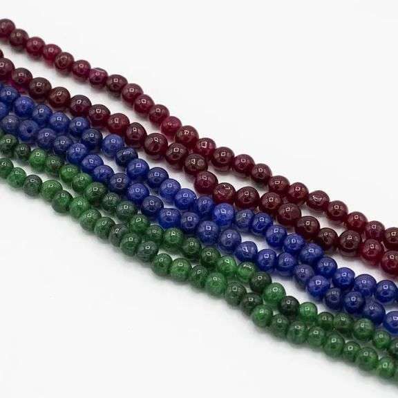 Beautiful Mined From The Earth 6 Strand 360.5 Cttw Natural Ruby, Emerald and Blue Sapphire Bead Neck