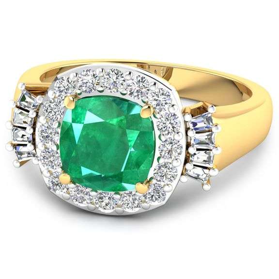 14KT Yellow Gold 2.07ct Zambian Emerald and Diamond Ring