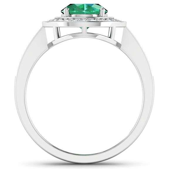 14KT White Gold 1.53ctw Zambian Emerald and Diamond Ring