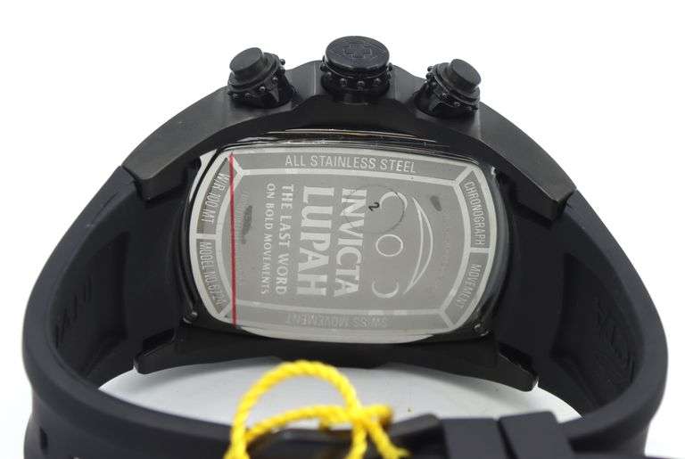 Invicta Lupah Chronograph black dial lon plated black rubber watch