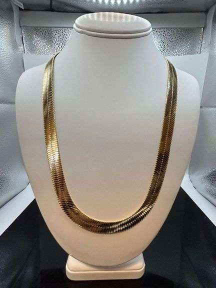 Huge 122.3 Gram 14 Kt Gold Plated Herringbone Necklace