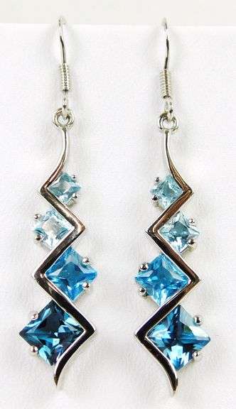 Sterling Blue Topaz Long Earrings