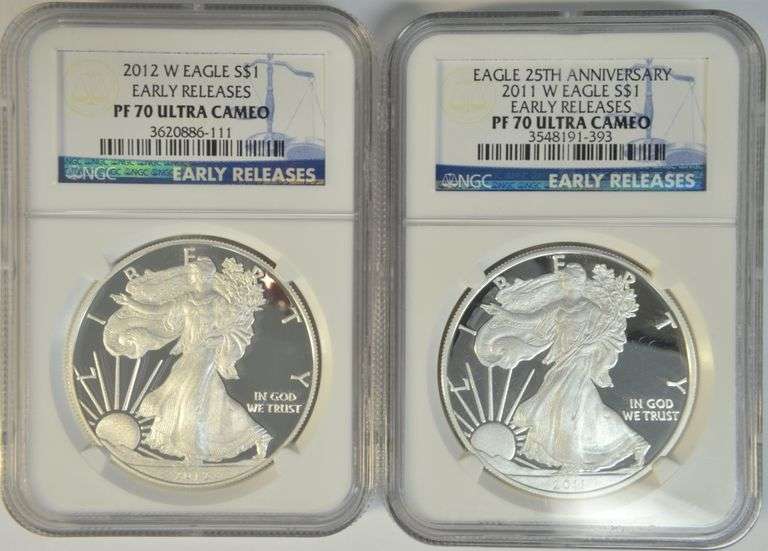 Flawless 2011-W & 2012-W NGC PF70 ULTRA CAMEO graded American Silver Eagles