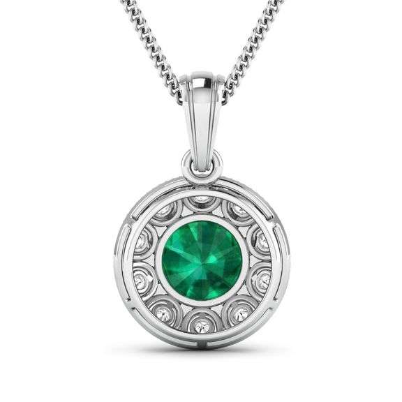 14KT White Gold 1.8ctw Zambian Emerald and Diamond Pendant