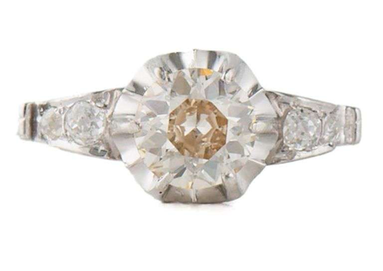 Vintage 1.55ctw European Cut Diamond Heirloom Engagement Ring in Platinum