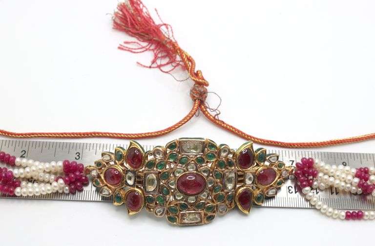 Elegant 22k Gold Indian Ruby and Diamond Necklace