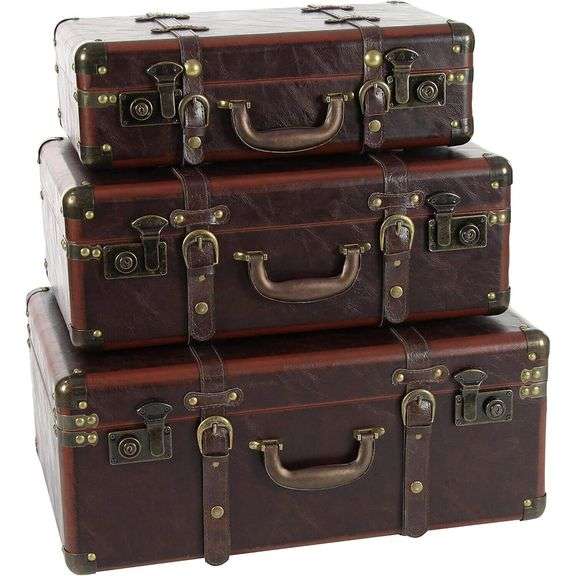 Set of 3 Vintage Faux Leather Nesting Trunks