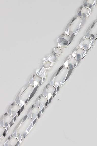 Men's 11mm Solid .925 Sterling Silver Flat Figaro Chain Link Italy Necklace 18"