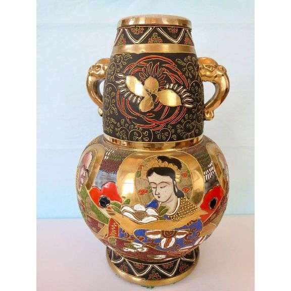 Japanese Satsuma Incense Burner with Gold Gilt Vase