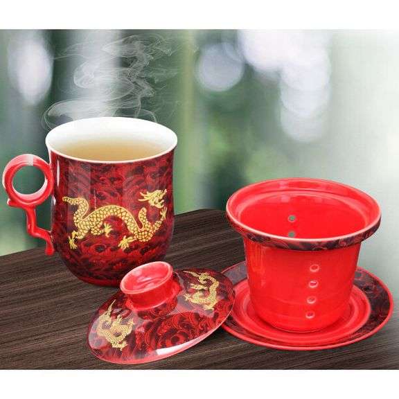 Chinese Dragon Porcelain Tea Mug Set