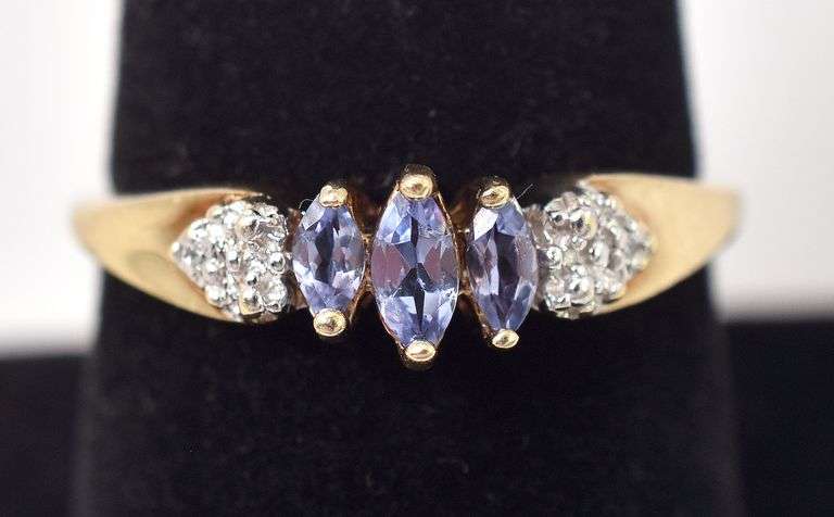 Amazing Iolite and Diamond Ring in 10K Yellow Gold