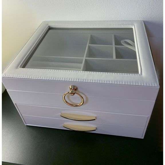 3-Layer Jewelry Box with Glass Lid and Drawers