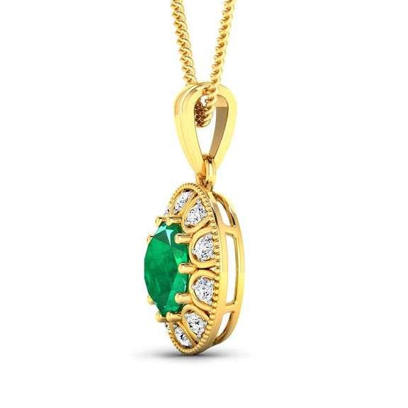14KT Yellow Gold 1.8ctw Zambian Emerald and Diamond Pendant