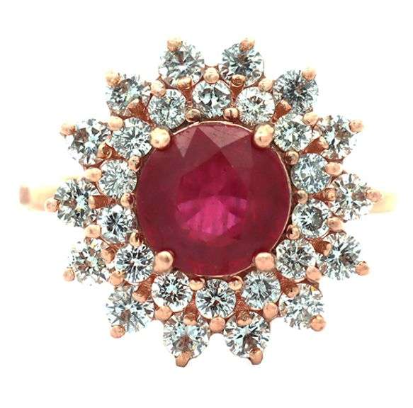 Effy 2.75ct Ruby and 1.10ctw Diamond Double Starburst Frame Ring in 14K