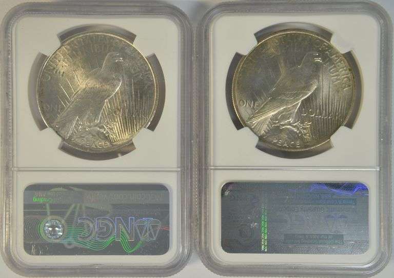 Nearly Gem BU 1924 & 1925 Peace Silver Dollars. NGC MS64's