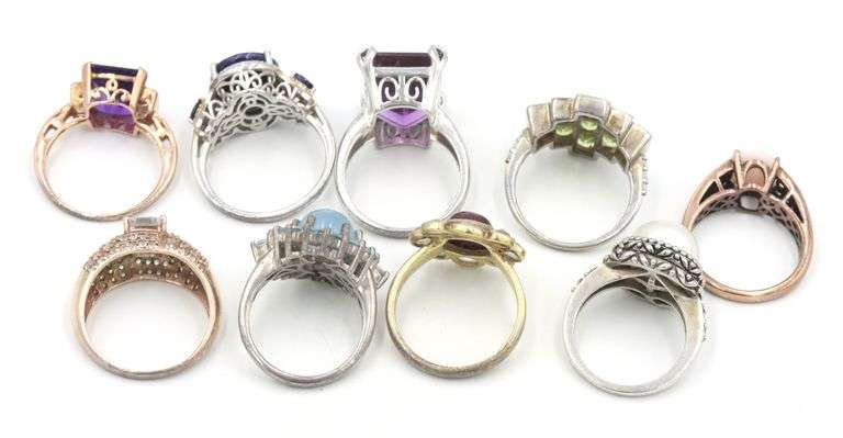 Group lot of 9 Vintage 925 sterling silver rings